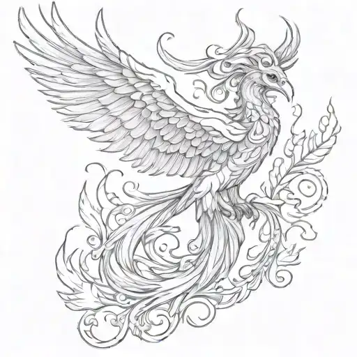 Feminine Phoenix rising tattoo design idea