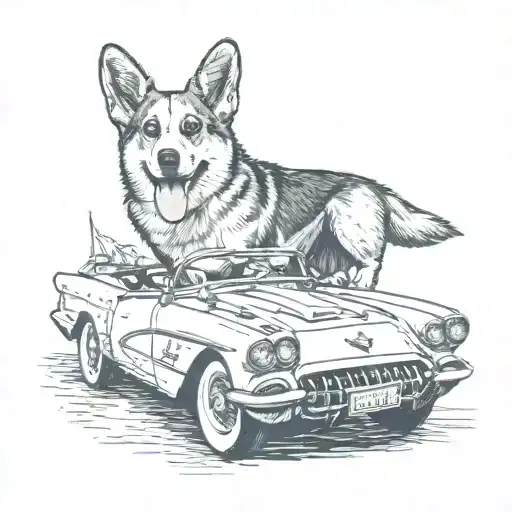 corgi driving corvette C5 tattoo design idea