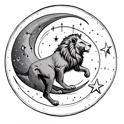 leo constellation intertwined within moon and star tattoo design idea