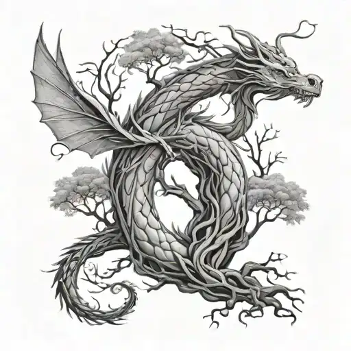 willow tree and dragon tattoo design idea