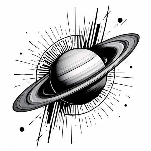 saturn with rings and geometric lines tattoo design idea