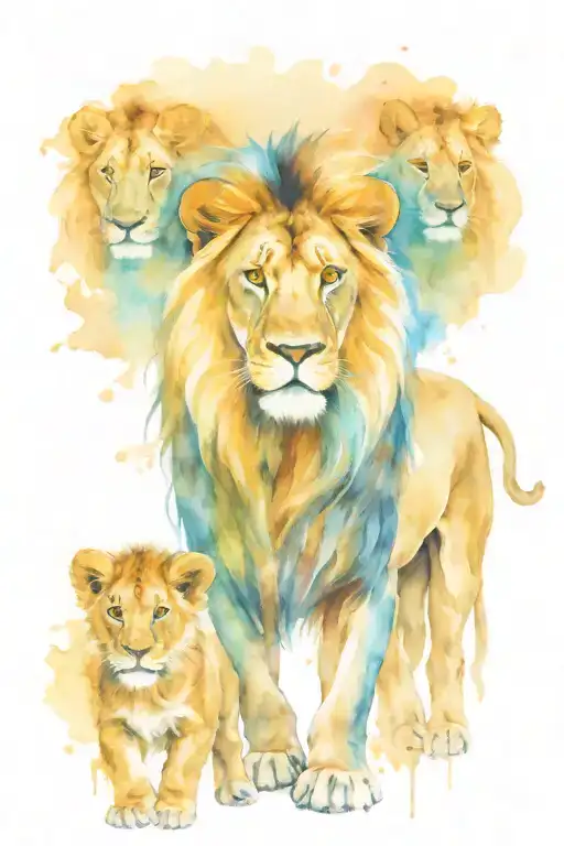 male lion with 3 cubs tattoo design idea