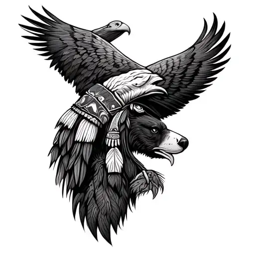 bear and eagle perched Native American traditional tattoo tattoo design idea