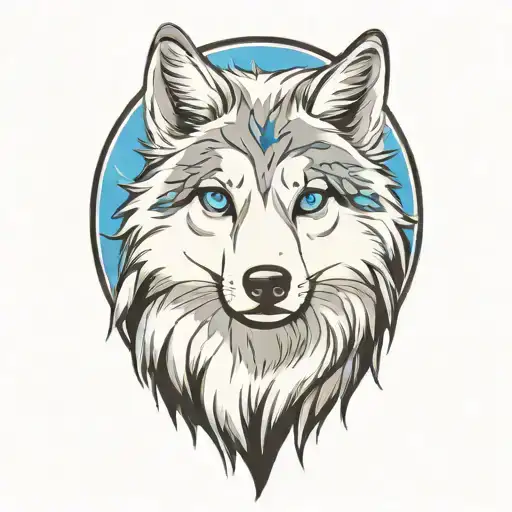 cherokee happy wolf puppy blue eyes and blue merle fur tattoo design idea