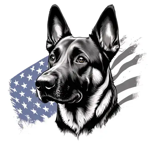 Belgian malinois face with American flag tattoo design idea