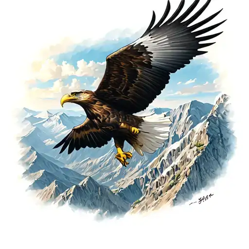 An eagle flies over the mountains tattoo design idea