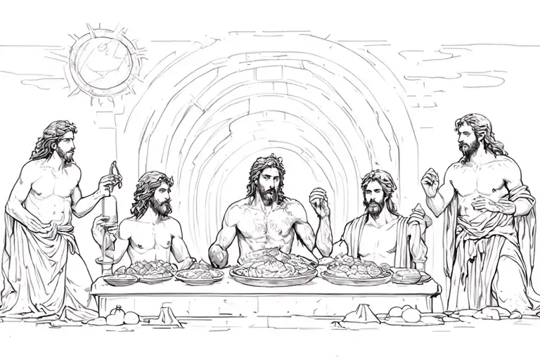 the feast of Dionysus with the characters of delicious in dungeons tattoo design idea