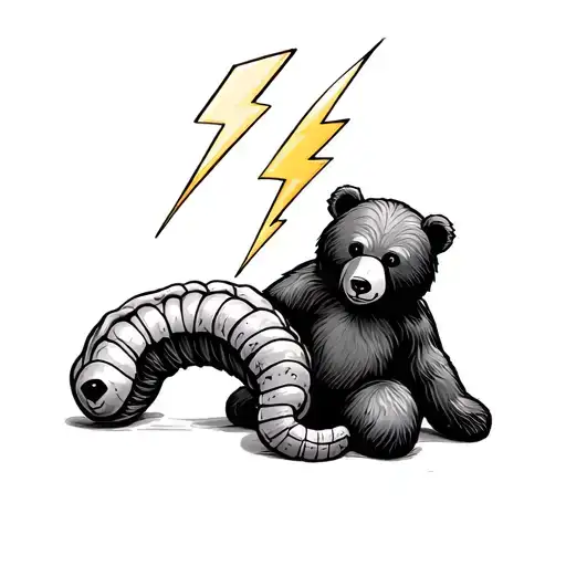 peanut, bear, lightning bolt, and worm tattoo design idea