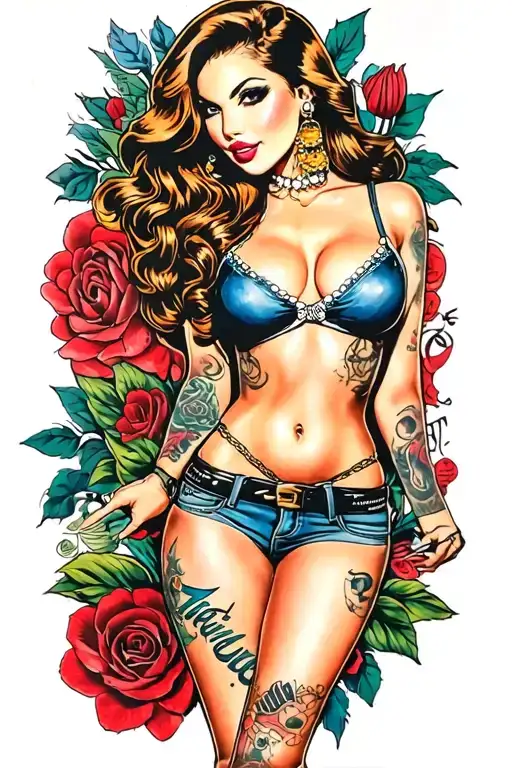 GANGSTER GIRL PINUP tattoo design idea