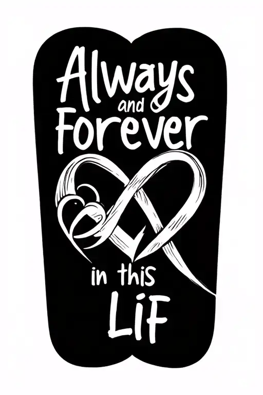 "Always and forever in this lif" infinity symbol with heart tattoo design idea