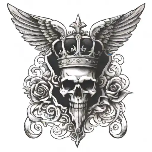cross with wings and crown on the throat tattoo design idea
