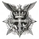 cross with wings and crown on the throat tattoo design idea