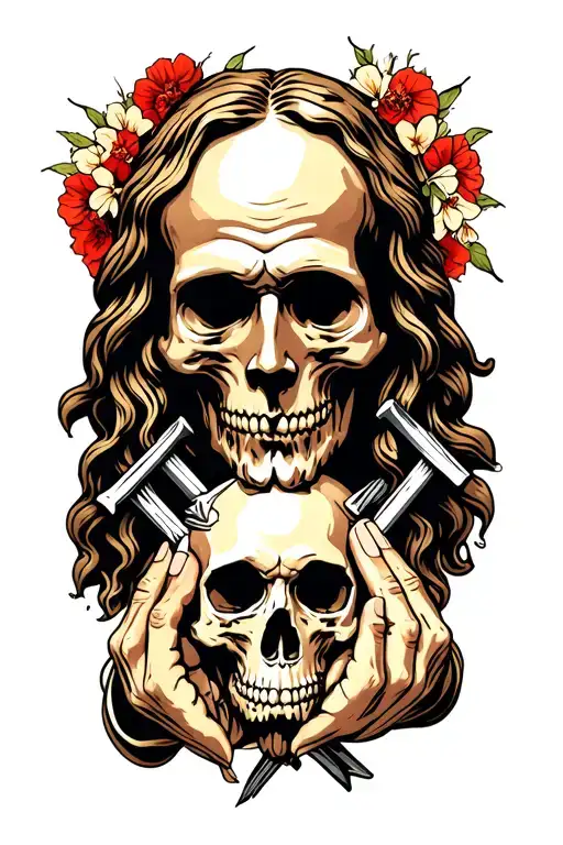 jesus and nails holding a skull tattoo design idea