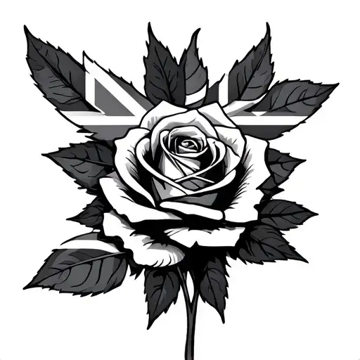 british flag around a rose tattoo design idea