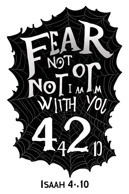 fear not for i am with you bible verse Isaiah 41:10 on a spider web with the number 42 tattoo design idea