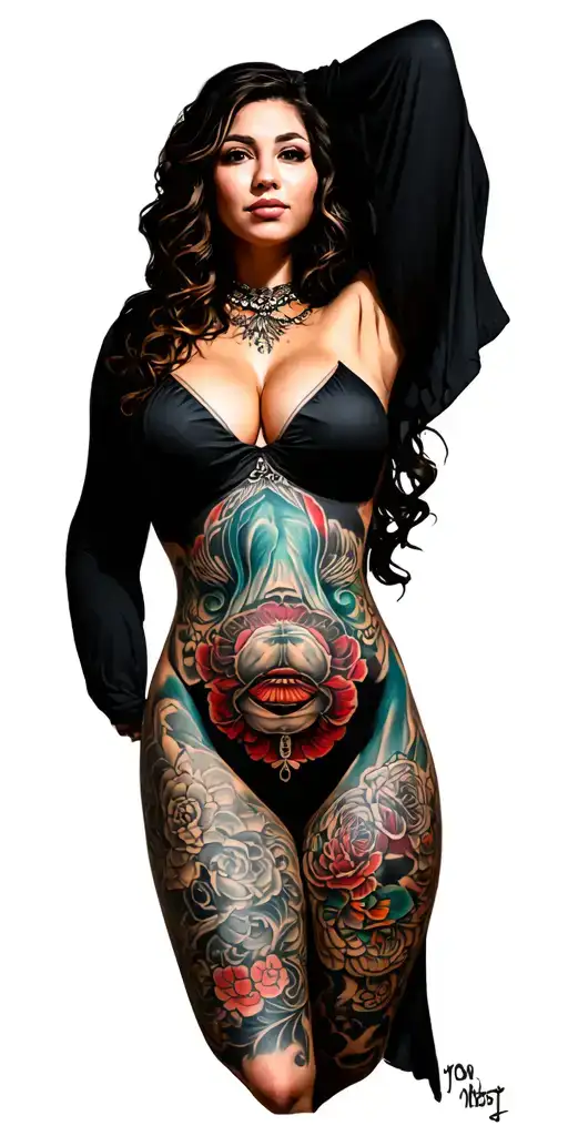 nude bbw girl  full body  frontal pose tattoo design idea