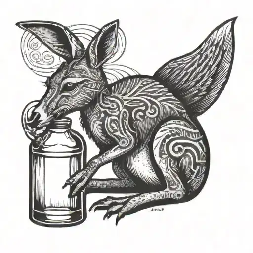 kangaroo drinking a beer bottle tattoo design idea