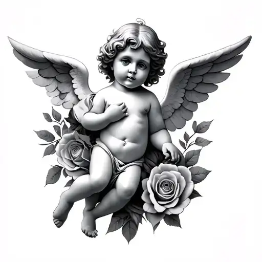 cherub with rose tattoo design idea