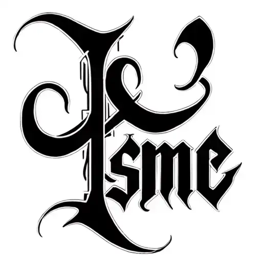 generate “Isme” in this exact style—bold blackletter/Chicano, vertical flow, tight spacing, heavy ink, and finger-t tattoo design idea