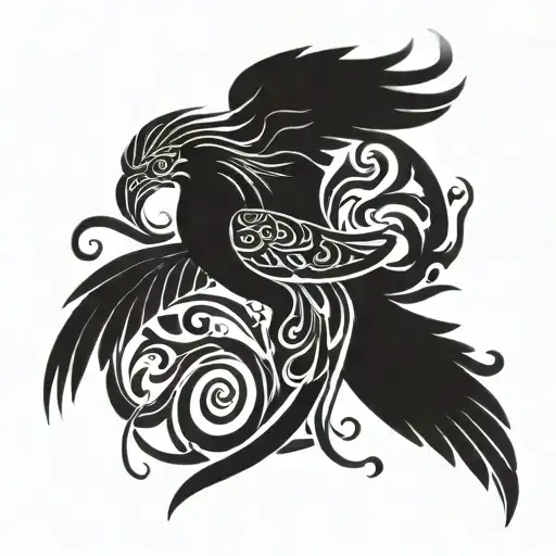 Phoenix memento mori tattoo design idea