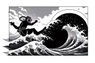 geo waves, sun, diver tattoo design idea