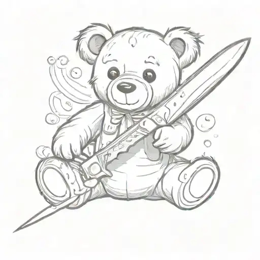 teddy bear kitchen knife and tattoo design idea