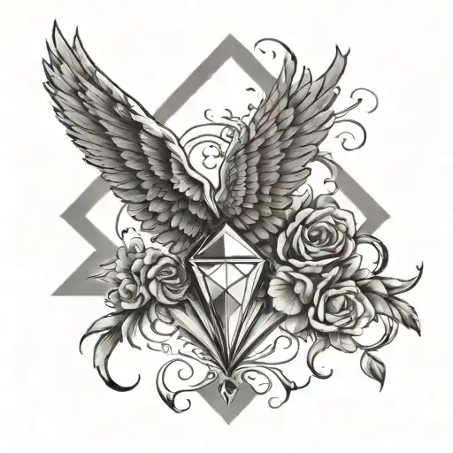 wings and centre diamond and under citate in actis esto volucris tattoo design idea