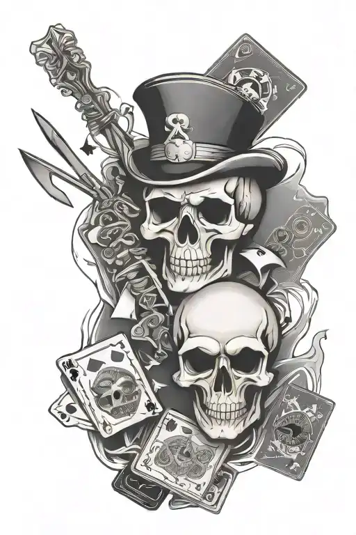 Poker cards with skull Dartboard with darts skull tattoo design idea