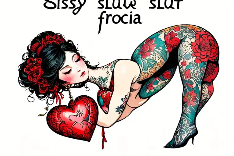 "Sissy slut frocia" heart slave woman bending tattoo design idea