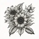 Sunflower, rose, potency, lilium, violet, lavender, daisy, gerbera tattoo design idea
