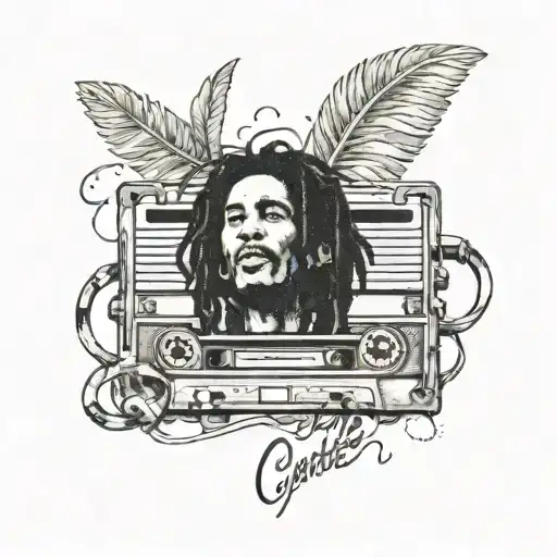 casette tape saying music can heal all wounds and bob marley tattoo design idea
