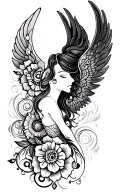 1 Angel looking+ henna inspired patterns tattoo design idea