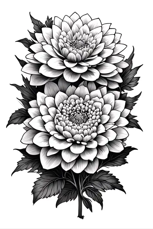 dahlia and marigold flowers with 11:11 embedded into the dahlia tattoo design idea