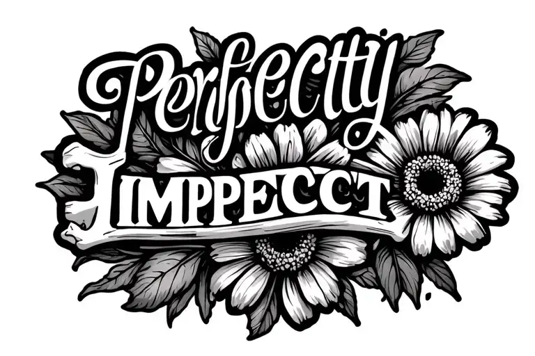 the word perfectly imperfect with a flower at the end make the tattoo on the color bone and the words straight across tattoo design idea