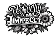 the word perfectly imperfect with a flower at the end make the tattoo on the color bone and the words straight across tattoo design idea