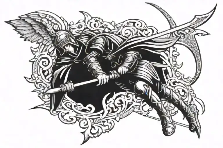 fallen angle with spear from a Roman soldier tattoo design idea