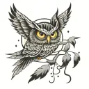 half owl tattoo with minimalist and clean lines sun rays and lightning in the background tattoo design idea
