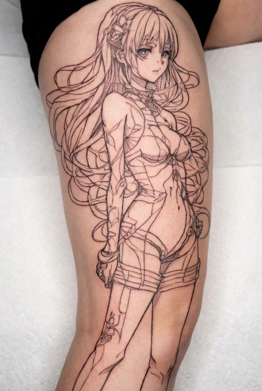 naked anime girl tattoo design idea