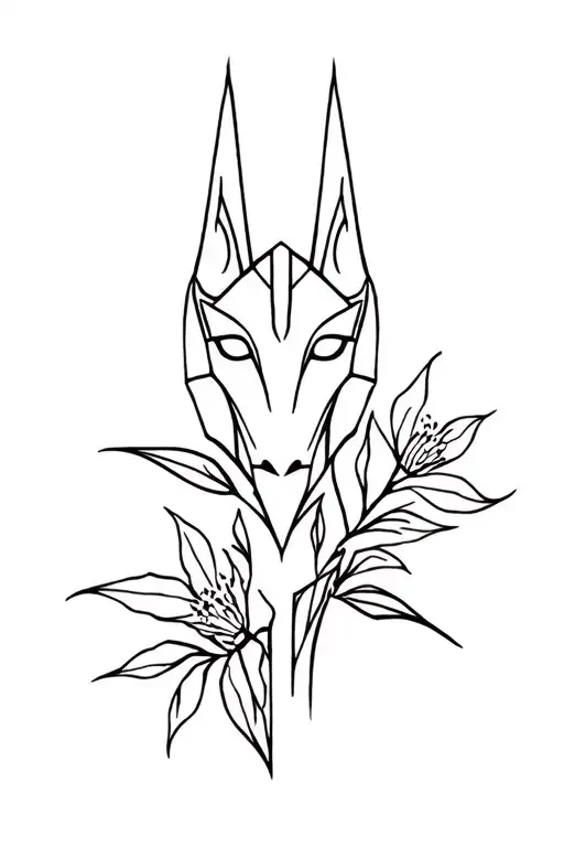 Anubis with Libra, leaf flowers tattoo design idea