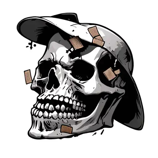 skull with broken jaw, bandaids fixing the breaks. make it kind of funny  tattoo design idea