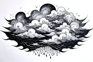 clouds fire rain tattoo design idea
