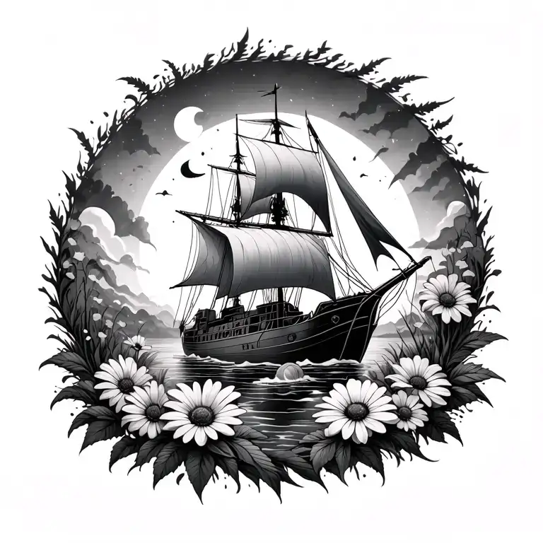 the wicked musical, a sail boat, the legend of zelda, how to train your dragon, and coding all hidden inside wildflowers tattoo design idea