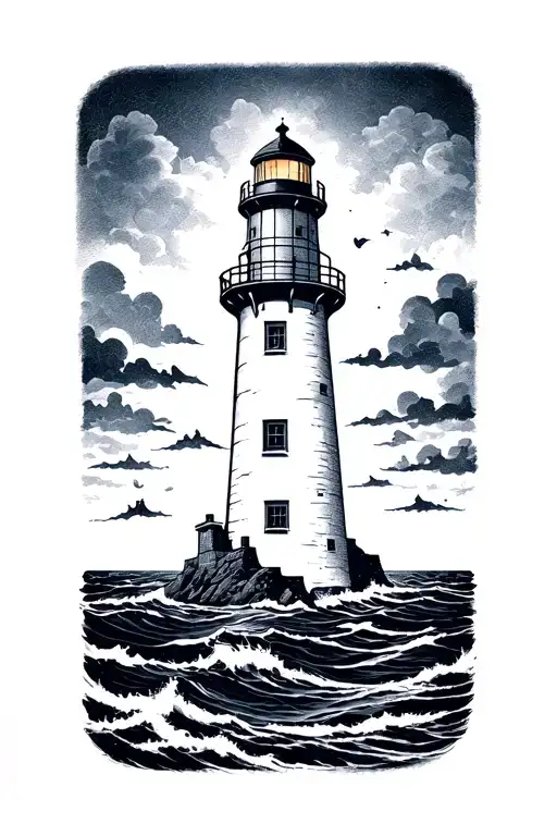 Lighthouse near ocean tattoo design idea