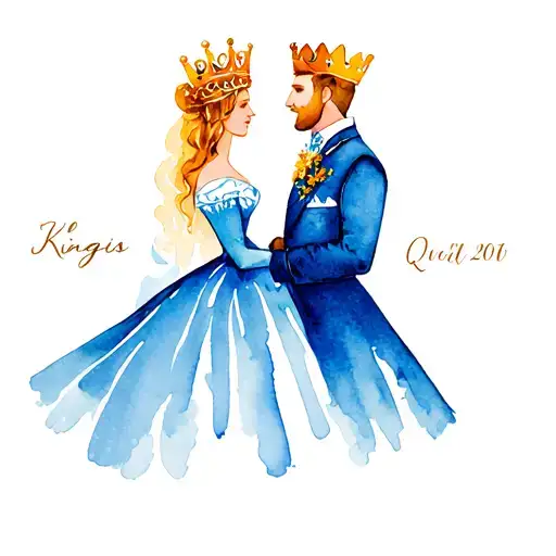 king and queen with wedding date tattoo design idea