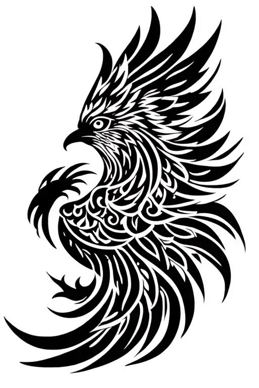 phoenix silhouette front view tattoo design idea