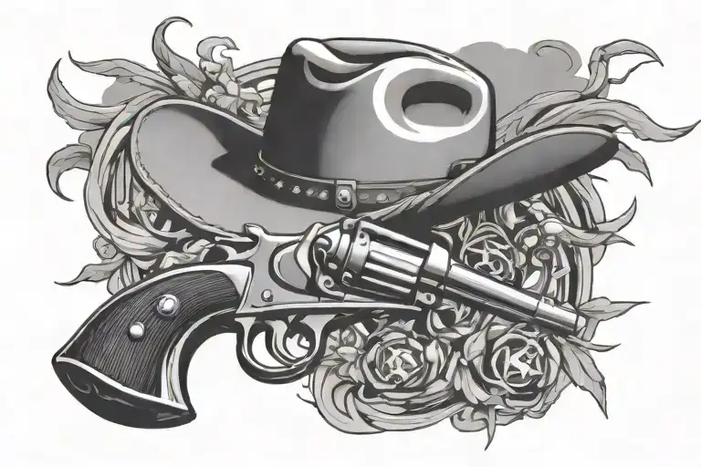 cowboy hat revolver lucky luke tattoo design idea
