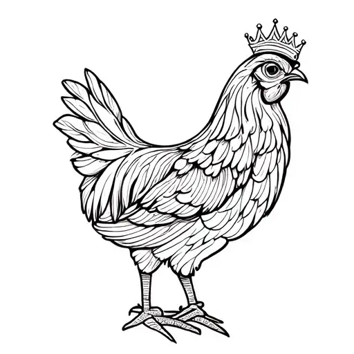 hen with pattern feathers wearing crown tattoo design idea
