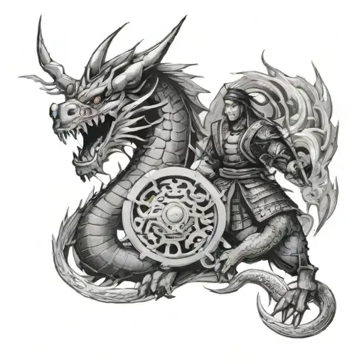 dragon and samurai warrior tattoo design idea