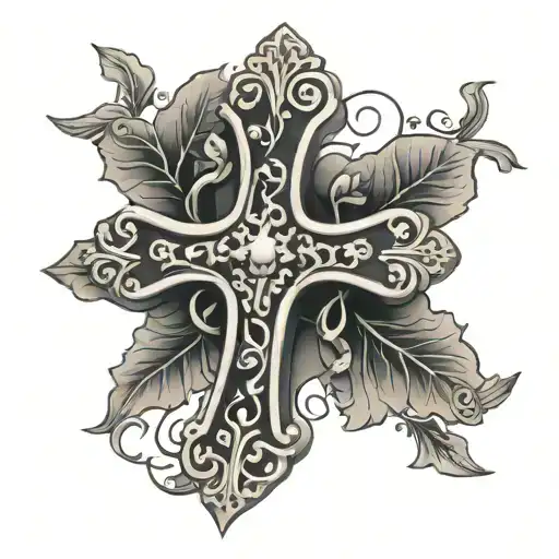 orthodox cross with vines wrapped tattoo design idea