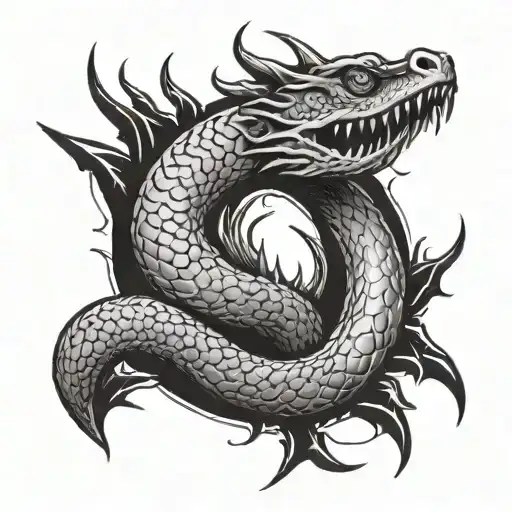snake with spikes like a dragon in flames tattoo design idea